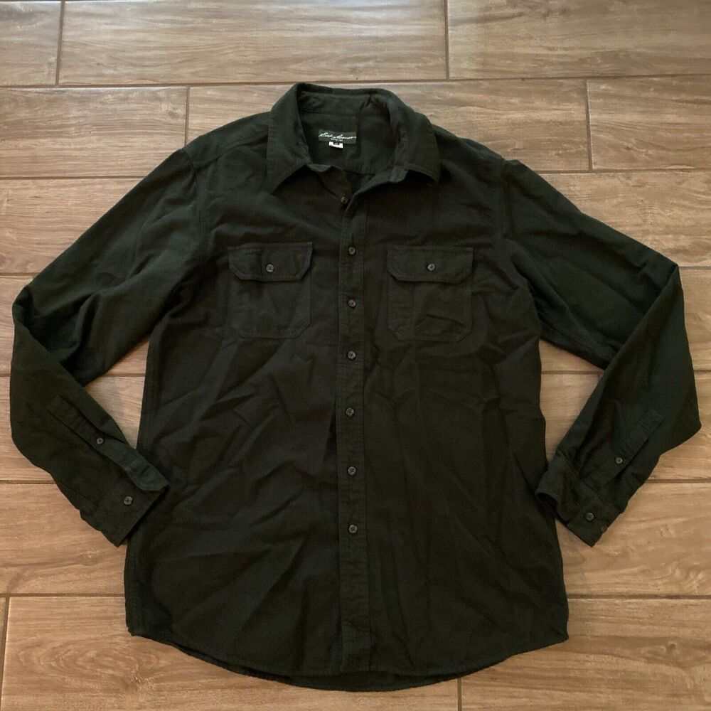 Eddie Bauer Long Sleeve Shirt Knit Army Green baumwolle Forest Hiking Outdoors